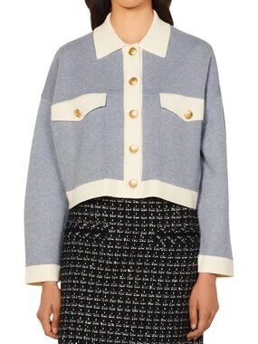 NWT Sandro Cropped cardigan with topstitching Blue US Size M (Tag Size 2)